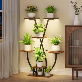 POZILAN Plant Stand Indoor with Grow Light - 7 Tiered Corner Plant Stand for Multiple Plants, Metal Plant Shelf Indoor Display Rack Holder, Flower Stand for Indoor Plants, Balcony, Living Room, Patio