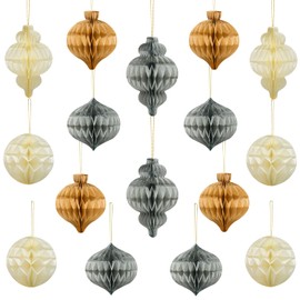 Syoulin Paper Honeycomb Party Decorations - 16 Pieces 3D Paper Honeycomb Christmas Hanging Ornaments for Christmas Parties, Christmas Tree Decorations, New Year's Eve Party, Holiday, Home Decoration