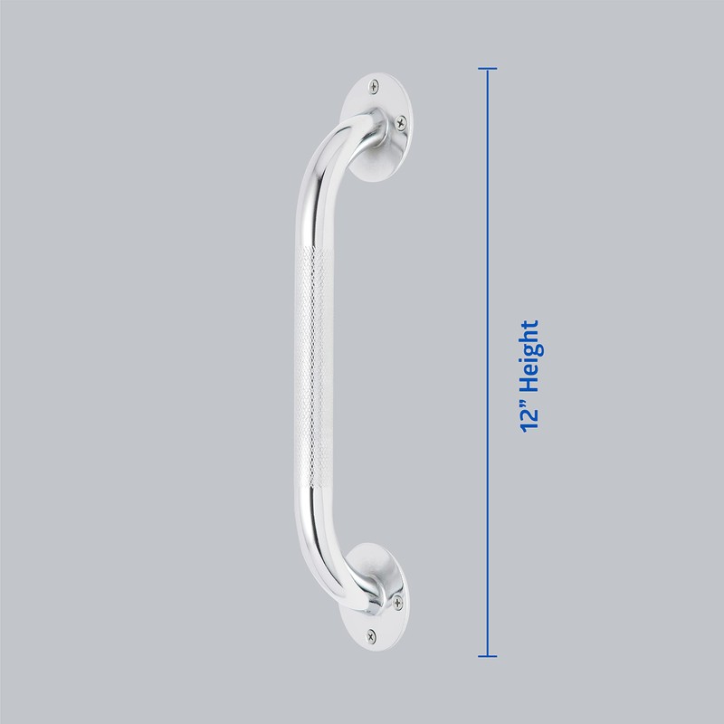 Medline Knurled Chrome 12” Grab Bar for Shower & Bathtub,