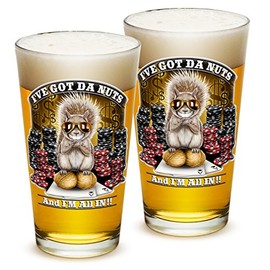Poker Gambling Cards Holdem Funny - I got the Nuts and I am all In - Classic Premium Beer Pint Glasses 16 Ounce - Set of 2 - Highball Cocktail Mixing Glass - Perfect for Cold Beverages - With Logo