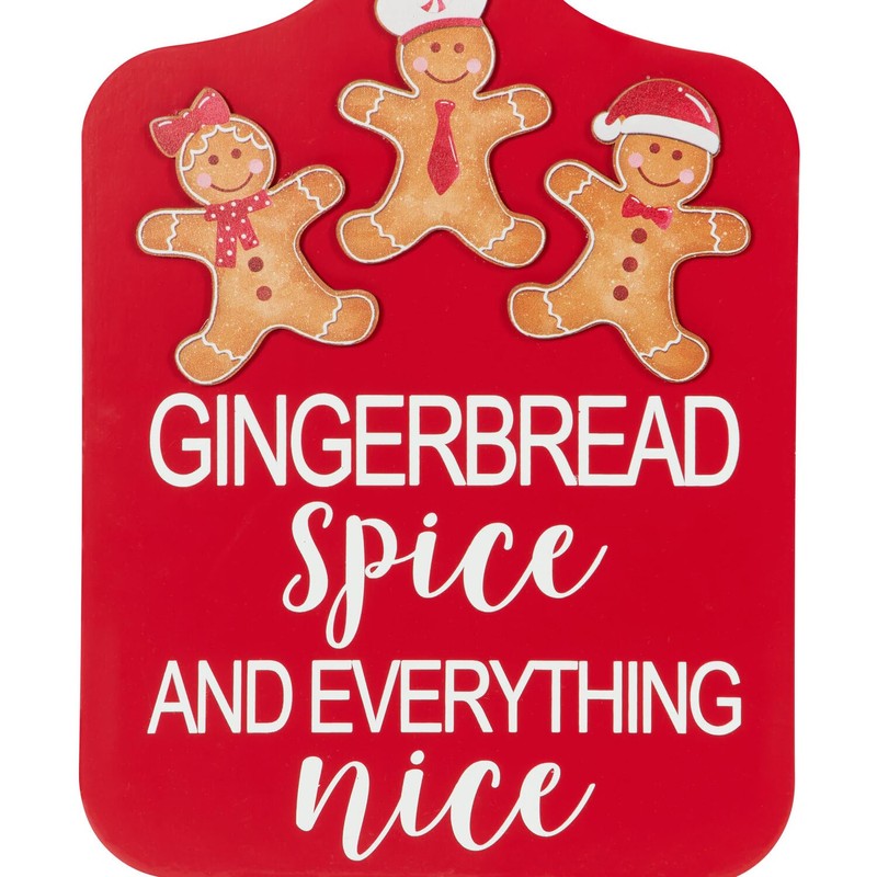 Gingerbread Spice and Everything Nice Red Decorative Hanging Plaque, 30cm
