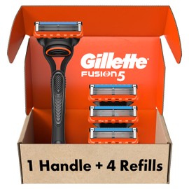 Gillette Gillette Fusion5 Razors for Men, 1 Razor, 4 Blade Refills, Lubrastrip for a More Comfortable Shave