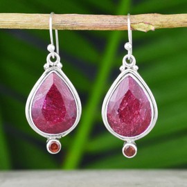 925 sterling silver dangle earrings with natural ruby, 3.54 g. Meadows By Crystalcraftindia BOX-39 E-1850