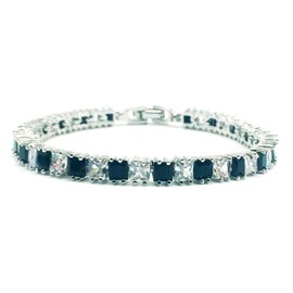 gemstoneworld 7" Women Princess Cut Cubic Zirconia CZ White Gold Plated Tennis Bracelet Gift, Metal, simulated-onyx