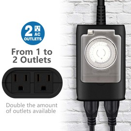 Kasonic Outdoor Light Timer Outlet, 24 Hour Mechanical Timer Switch, Heavy Duty Water Resistance with 2 Grounded Outlet, ETL Listed (Black)