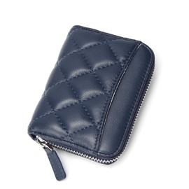 Riorune Women's Bifold Wallet, Mini Wallet, Compact Card Case, Coin Purse, Mini Wallet, Genuine Leather, YKK Zipper, Anti-Skimming Function, navy