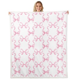 feelingyou Pink Bowknot Flannel Blanket for Kids,Princess Style Watercolor Bow-tie Fleece Throw Blanket for Bedroom Sofa Dorm,Fairy Tale Bow Ribbon Stripes Pink White Blanket,Baby (30 x 40 Inches)
