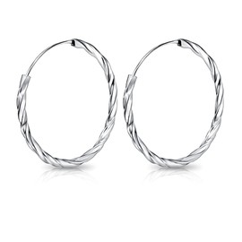 DTPsilver - Round Hoop Earrings Twisted 925 Sterling Silver - Small / Medium / Large - Thickness 1.8 mm - Diameter: 10, 12, 14, 16, 18, 20, 30, 40, 50 mm, Sterling Silver