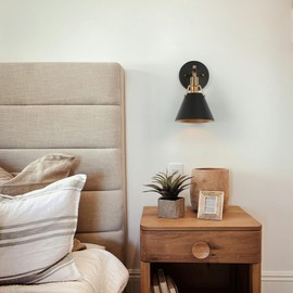 GEPOW Black Wall Sconces, Modern Sconces Wall Lighting with Gold Finish for Hallway, Bathroom, Bedroom, Kitchen, and Living Room