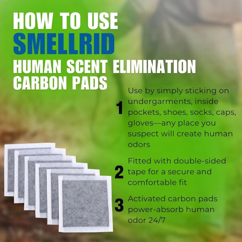 SMELLRID Human Scent Elimination Carbon Pads: 12 (4x4) Pads with