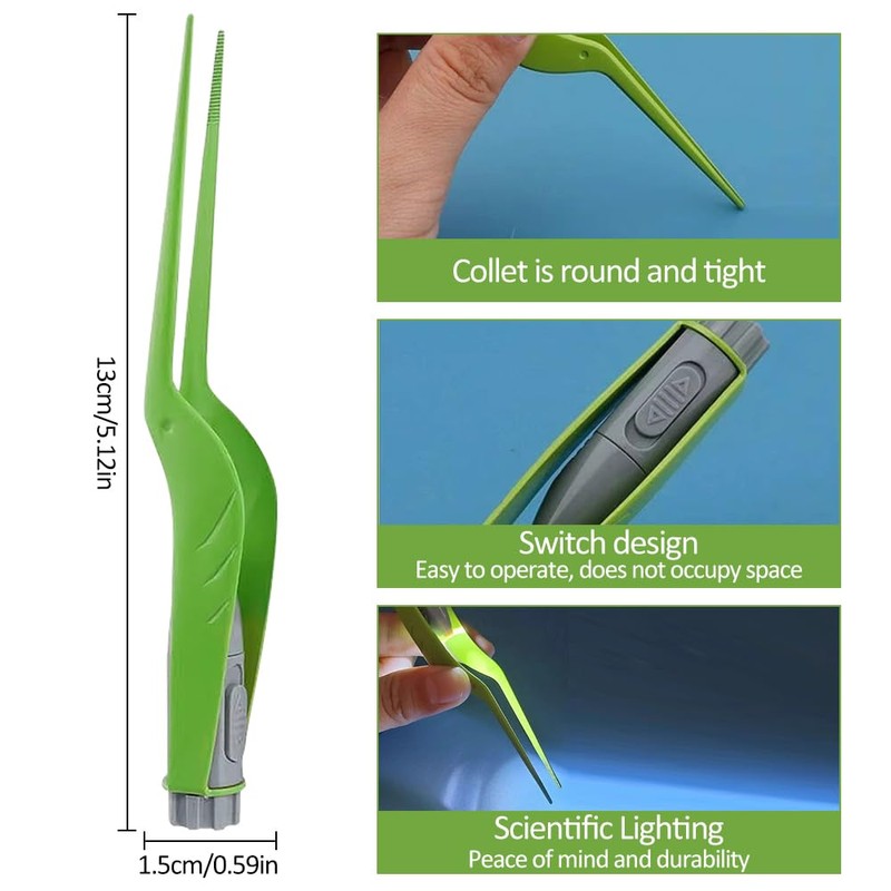 Stainless Steel Ear Tweezers with LED Light, Precision Earwax Remover,