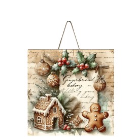 Twisted R Design Neutral Gingerbread Bakery Christmas Ornament Tier Tray Sign, Wood Mini Sign