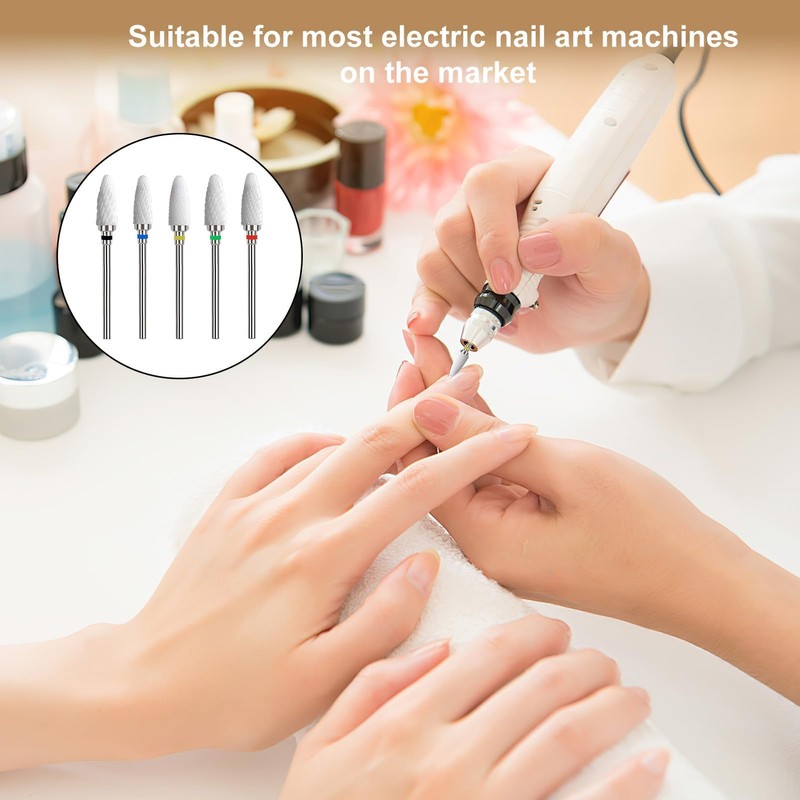 5 Piece Ceramic Nail Drill Set in Corn Shape, Professional