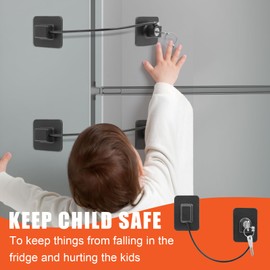 KOVOSCH 4Pcs Fridge Locks,Cupboard Locks,Window Locks for Children Safety,Window Restrictors for Upvc,Door Lock Without Drilling,Fridge Locks with Keys,Baby Drawer and Cabinet Safety Lock,Black