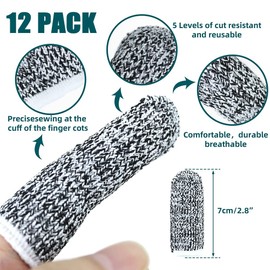 New Reusable Finger Sleeve Protectors Anti-Slip Cut Resistant Finger Cots, 12 Pack 5 Level Thumb Fingertips Protection Cots Protectors Guards Glove Life Extender Finger Covers for Kitchen Work Cuts
