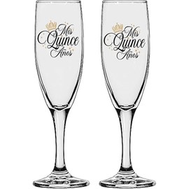 GIFTS INFINITY UV Printed Mis Quince Anos Champagne Flutes Set of 2 Toasting Glasses (QA-1)