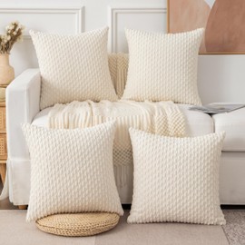 UGASA Soft Corduroy Pillow Covers Pack of 4 Boho Stripe Decorative Pillow Covers Pillowcases 18x18 Inch Home Decor Modern Farmhouse for Sofa Living Room Couch Bed, Cream White