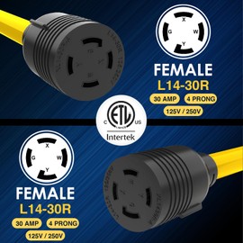 HUBRV NEMA L14-30R to L14-30R Twist Lock 125V/250V 30 AMP Female to Female Cord Generator Adapter Convert Generator Hookup Transfer Gen Power to House 18 Inches 1.5 Feet