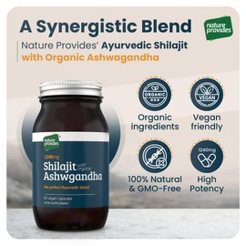 Nature Provides Ayurvedic Shilajit 1000mg & Organic Ashwagandha - 90 High Strength Caps, Fulvic Acid, Mineral Rich Supplement, Stress & Energy Support, Adaptogen, Vegan, GMO-Free, Made in UK by Nature Provides