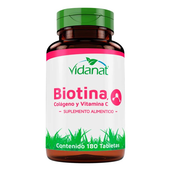 Biotina, Colágeno Y Vitamina C 180 Tabletas Vidanat Sabor Sin