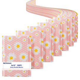 Metronic Bubble Mailers 6x10 Inch 100Pack, Pink Poly Bubble Mailers, Self-Seal Adhesion Small Bubble Mailers, Cute Padded Mailers for Jewelry, Small items, Fancy Daisies, Bubble Mailer Usable Size 6x9