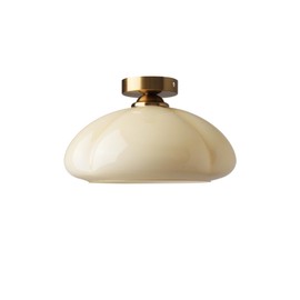 Bofea-Mid-Century Modern Gold Semi Flush Mount Ceiling Light,Kitchen Ceiling Light Fixture with Milk White Glass Shade,Retro White Close to Ceiling Lamp for Bathroom Bedroom Entryway Hallway.