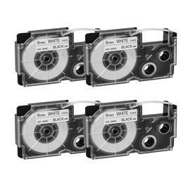 Compatible Label Tape Replacement for Casio XR-9WE2S XR-9WE Label Cartridges Compatible for Casio KL-120 KL-60 KL-100 KL-750 KL-780 KL-7000 KL-7200 EZ Label Printer 9 mm x 8 m Black on White, 4-Pack