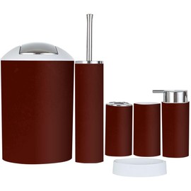 XNGJEMVWXO Bathroom Accessory Set 6 Piece Burgundy Acrylic Watercolor Marble Shiny Toothbrush Holder, Toothbrush Cup, Soap Dispenser, Soap Dish, Toilet Brush Holder, Trash can, xoniKYxlaPeIs-6j