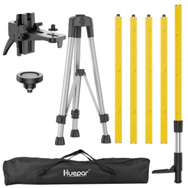 Huepar 12 Ft./3.7M Professional Laser Level Pole with Tripod and 1/4-Inch by 20-Inch Laser Mount for Rotary and Line Lasers, Adjustable Telescoping Laser Pole with 5/8"-11 Threaded Adapter-LP36A