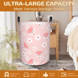 Fox Groovy Daisy Laundry Basket,Pink Retro Flower Foldable Laundry Hamper Waterproof Oxford Cloth Tote Bag,Clothes Storage Bucket Decorative Toy Organizer For Bathroom Bedroom 16" x 20"