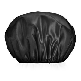 Shower Cap Double Layer Waterproof Shower Caps Reusable Elastic Shower Hats Women Bathing Accessories for All Hair Lengths (Black)