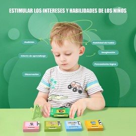 Talking Flashcards Children's Toy from 2 3 4 5 6 Years Educational Games for Autism Learning Toy Spanish Learning for Children Preschool Children Gift for Boys Girls 2-4 Years 112 Sheets 224 Words