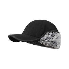 Gisdanchz Mens Womens Winter Hat with Ear Flaps Fur Wool Baseball Cap Hat with Earflap Ear Warmer for Cold Weather Outdoor Fishing Hiking Walking Hunting Military Army Winter Cap Earflap, Black S/M