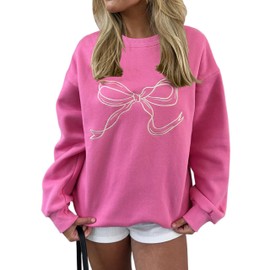 SHBECYDE Women Oversized Sweatshirt Bow Crewneck Long Sleeve Fleece Pullover Top Clean Girl Aesthetic Fall Sweatshirt Outfits Pink