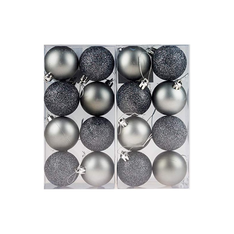 BWG Set Of 16 Graphite Grey Christmas Tree Baubles Decorations