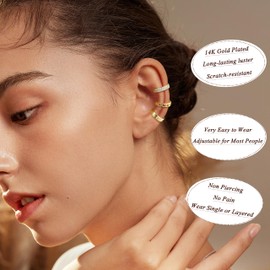 LOYALLOOK Ear Cuff Earrings for Women 14K Gold Plated Ear Cuffs Non Piercing Clip on Cartilage Earring Trendy Fake Earrings Hypoallergenic Huggie Hoop Clip Cuff Earring Lightweight