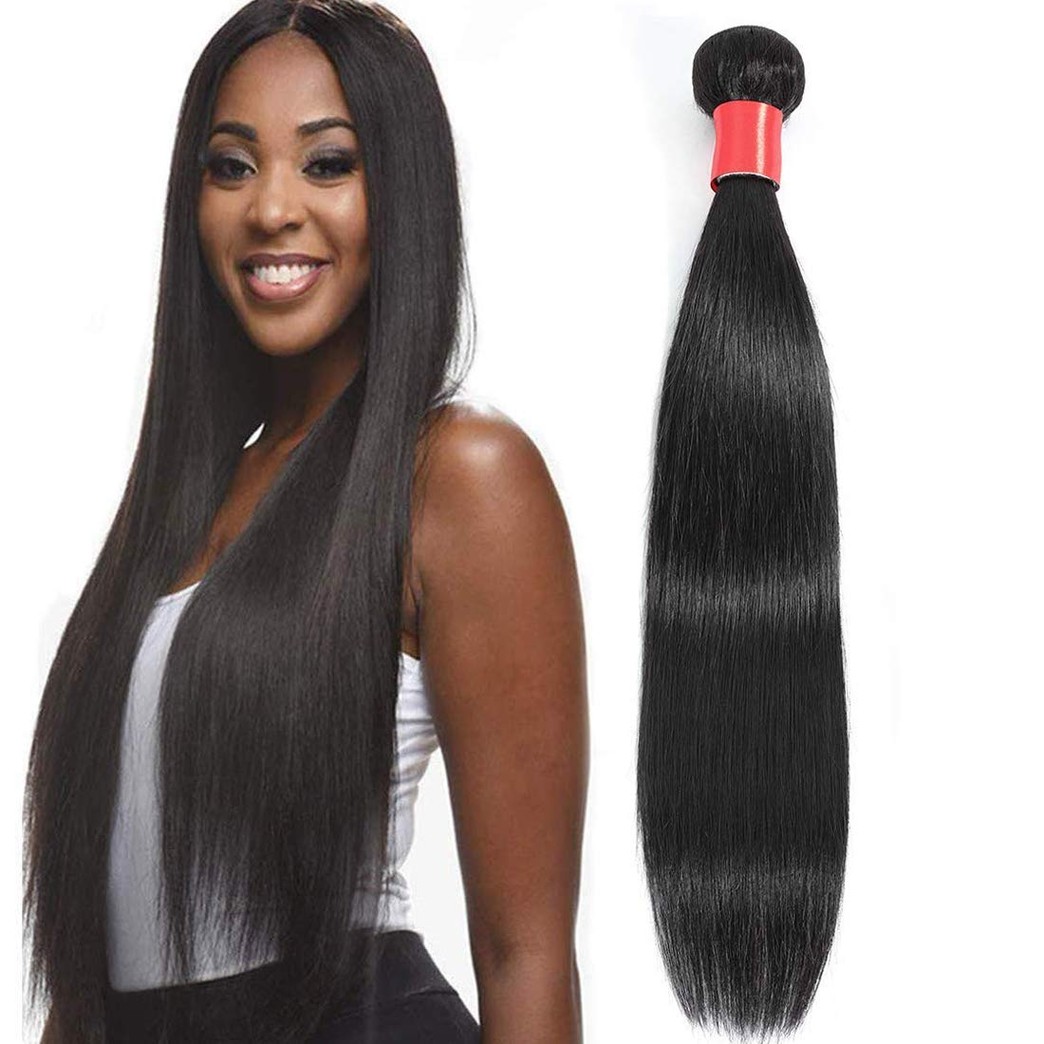AUTTO Hair Brazilian Virgin Hair Straight Hair One Bundle 18inch 100% Unprocessed Virgin Human Hair Extension Weave Weft Natural Black Color (100+/-5g)/bundle Can be Dyed and Bleached