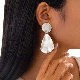 Chunky Silver Statement Earrings for Women Trendy Big Silver Earrings Dangle Large Earrings Long Teardrop Geometric Drop Dangle Earrings Chunky Jewelry (1 - silver)