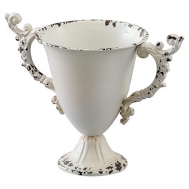 SOFE Farmhouse Urn Vases for Home Decor, Shabby Chic White 8 Inch Metal Flower Vase, Vintage Vases for Table Centerpieces, Trumpet Vase for Kitchen, Entryway, Dining Room