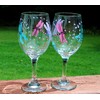 2 Dragonfly Multi Color Hand Painted Wine Glasses