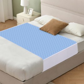 Saddle Style Washable Bed Pad for Incontinence, Waterproof and Reusable Underpad with Tuck-in Sides, Leakage & Sweat Mattress Protector for Adults, King 36x72 inch Bed Pads, Blue