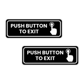 Signs ByLITA Standard Push Button To Exit Door or Wall Sign (Black) - Small (2 Pack)