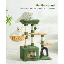 HOOPET 32IN Cactus Cat Tree for Indoor Cats - Multi-Level Cat Tower with Hammock, Condo, Scratching Posts, Self-Grooming Brush & Play Ball - Space-Saving Cat Furniture for Small Apartments