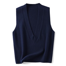 Wowcarbazole - Suéter para mujer, cuello en V, sin mangas, sin mangas, para otoño 2023, marino, S