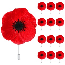 12Pcs 2.6in Poppy Pins Remembrance Day Poppy Pin,PU Red Poppy Brooch Lapel Pin Remember Memorial Day Poppy Flower Brooch Pin Lest We Forget on Veterans Day Memorial Day Remembrance Day