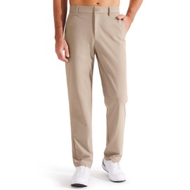 Libin Men's Golf Pants Classic Fit Flat Front Work Dress Pants 31" Stretch Casual Pants Lightweight with Pockets, Khaki, 42W x 31L