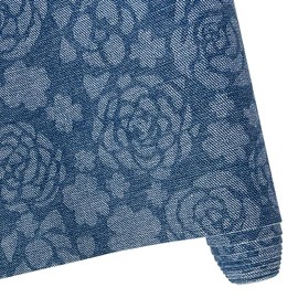 ONEART | Steel Blue Denim Rose Fabric, Soft Stylish Floral Cowboy Faux Leather Fabric 12"×54" for Bags DIY Crafts Apparel Sewing