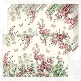 30 Pcs Retro Floral Disposable Placemats, Purple Bouquet Paper Placemats for Table Decorations, Birthdays, Weddings, Theme Parties, 17x11 Inches