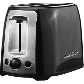 Brentwood TS-292B Cool Touch 2-Slice Extra Wide Slot Toaster, Black; Auto-Centering Guides; 6-Setting Browning Knob; Crumb Tray; Non-Slip Feet; 800W; Reheat, Defrost and Cancel Button