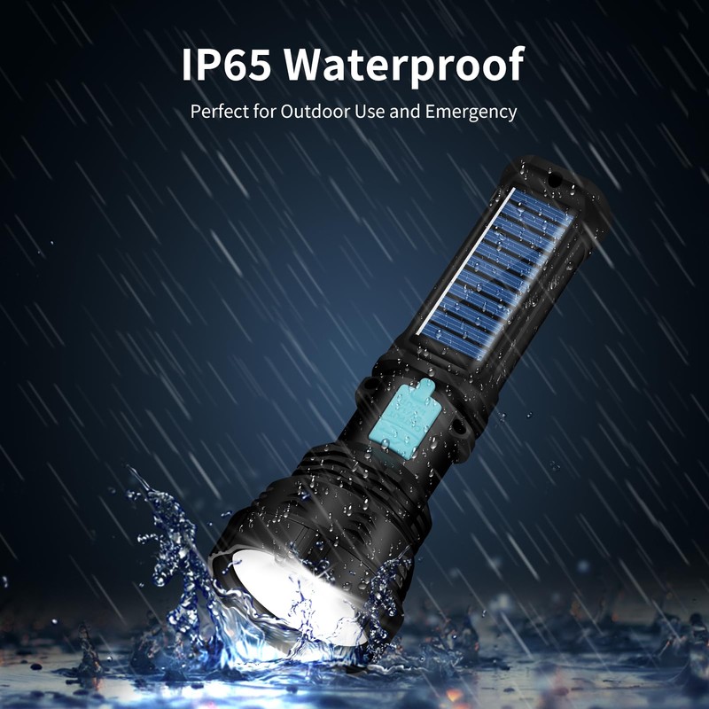 VOETIR Led Solar Flashlight, 1500 Lumens Led Solar Handheld Rechargeable